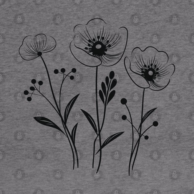 Nordic wild flowers one Line art by Sara-Design2